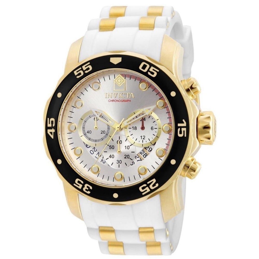 Invicta Mens Watch Pro Diver SCUBA Chronograph Silver Dial White Band 20292